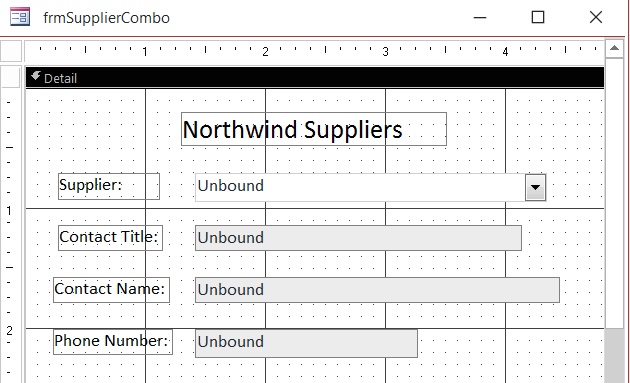 Northwind Suppliers combo box design' sheet